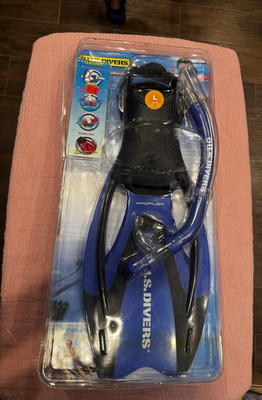 U.S. Divers Proflex Snorkel & Fin Set Blue Large Size 10-13 MPN 276453