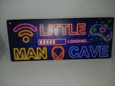 Little Man Cave Neon Gaming Wooden Door Sign for Gamer Room Decor