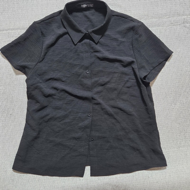 Shein Button Up Shirt Womens Size XL Black Casual Short Sleeve Collared