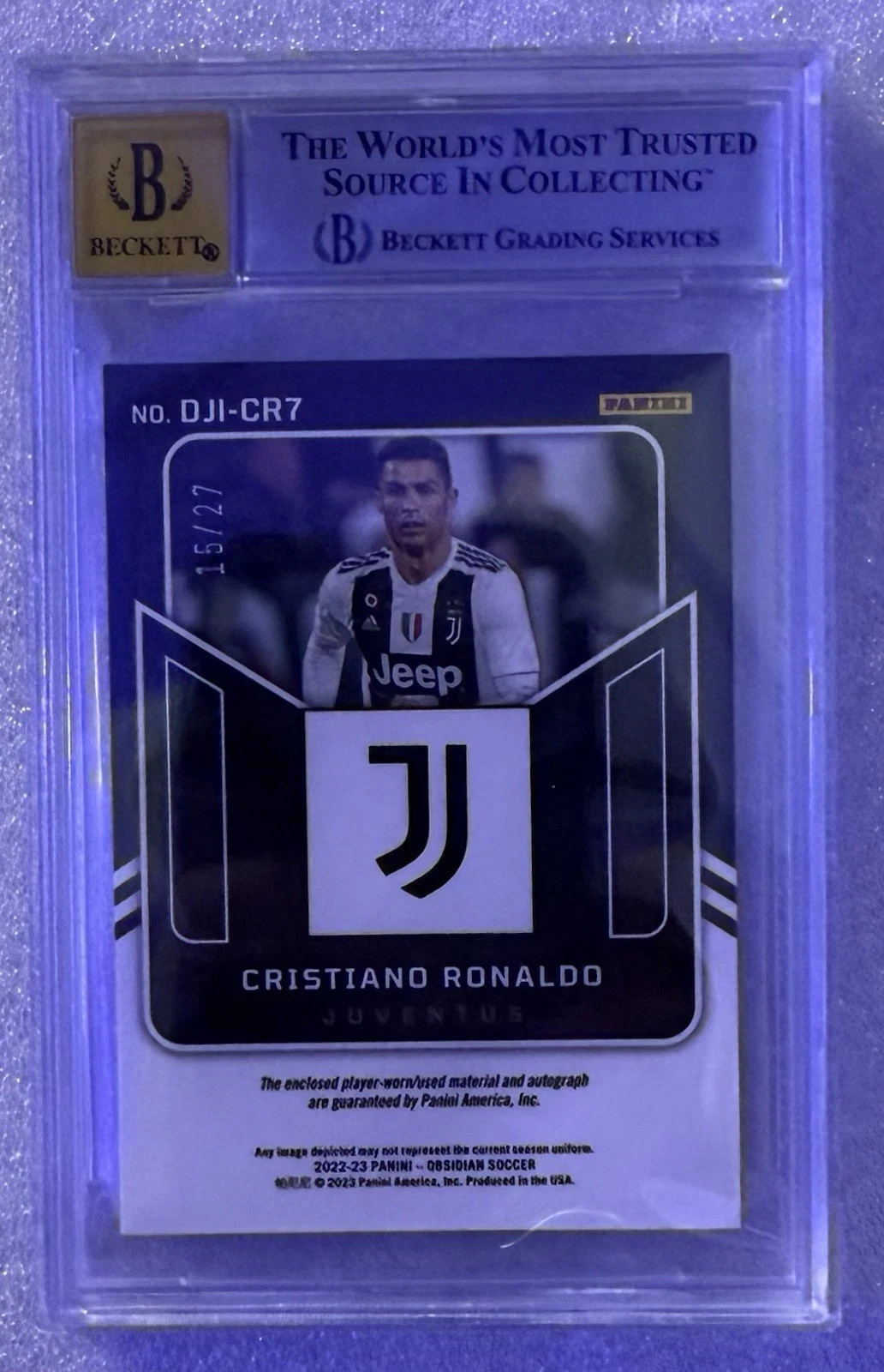 2022-23 Panini Obsidian Dual Jersey Ink Cristiano Ronaldo DJICR BGS 8.5 Auto 10 view 2