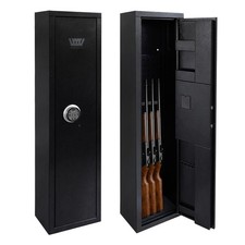 5 Gun Cabinet Vertical Rifle Gun Safe Steel, Digital Lock Floor Wall Mounting