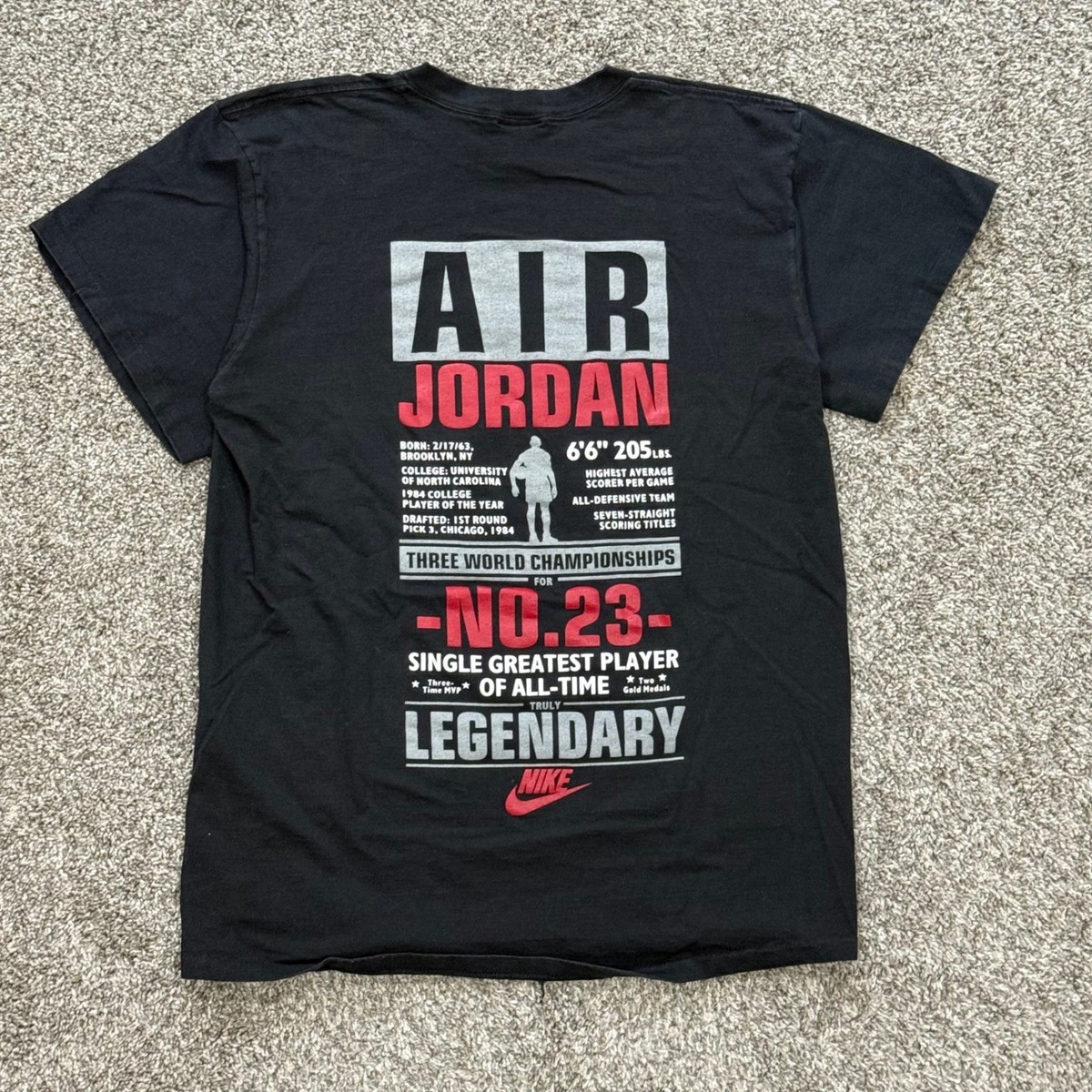 Vintage Nike Air Jordan Legendary Stats T-Shirt Mens XL Black 90s