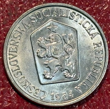 HIGH GRADE AU/UNC 1964 CZECH REPUBLIC-CZECHOSLOVAKIA 10 HALERU LION COIN -DEC635