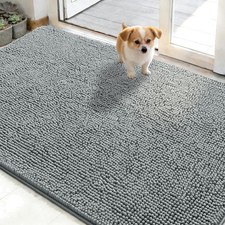 Dog Door Mat 48x30 Absorbent Non-Slip Chenille for Muddy Paws Grey