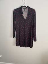 Forever 21 Button Down Dress Size M Black Red Floral Long Sleeve Shirt Dress