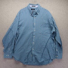 Chaps Shirt Mens 17-17.5 34/35 Classic Fit Twill Button Blue Plaid Long Sleeve