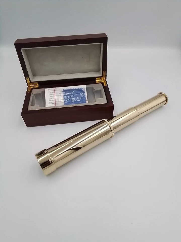 Gold Monocular Telescope with Wooden Box for Collectors - #1108 - Image 4 of 4