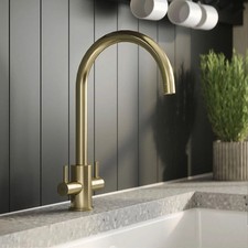 Nuie Lachen Mono Kitchen Sink Mixer Swivel Tap Brushed Brass Dual Lever Handle
