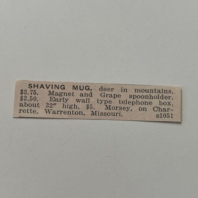 Shaving Mug Morsey on Charrette Warrenton MO 1943 Clipping SAI7-S92
