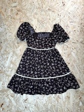 b.peptr Floral Mini Dress Womens Small Brown White Trim Puff Sleeve Smocked Back