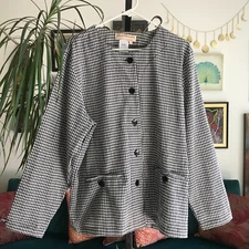 NORM THOMPSON size XL Black & White Gingham Check Shirt Jacket with Pockets