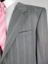 Fit Mel Holland &Sherry Men 48R Grey Wool Cashmere Windowpane Herringbone Jacket