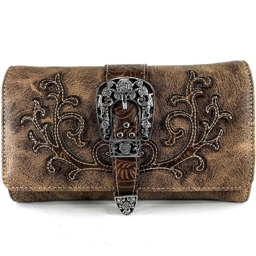 Justin West Western Floral CCW Stud Buckle Concealed Carry Handbag Purse Set - Picture 19 of 131
