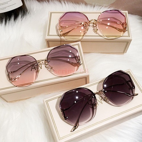 Women Fashion Oversized Outdoor Gradient Shades UV400 Glasses Rimless Sunglasses - Picture 4 of 19