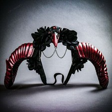 Halloween Costume Raven Skull Fairy RED Ram Horn Women Fantasy Fairy HeadBand