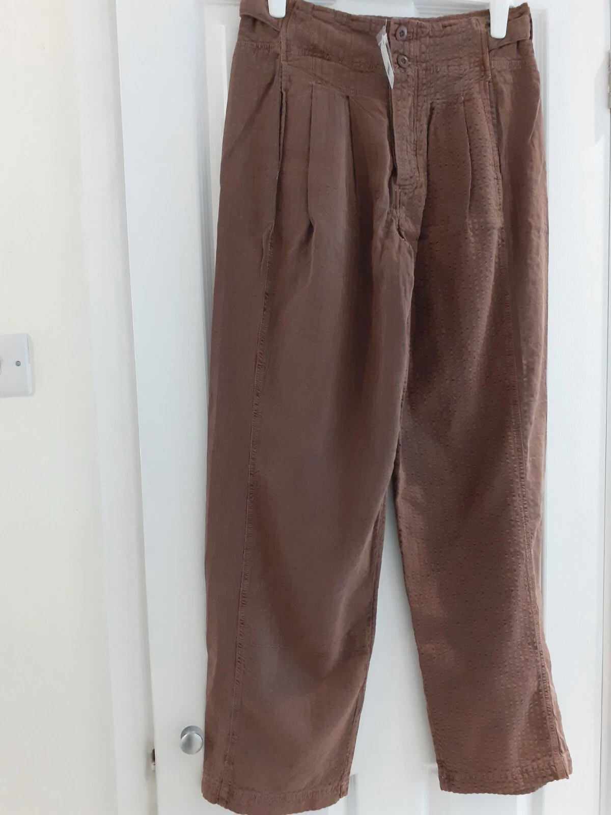 Free People Thin Line Straight Crop Trousers, Brown UK4, US 0
