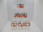 6 Vintage MCM Orange-Pattern Juice Glasses with Bubble Base