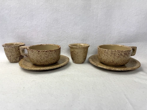 Vintage Monmouth Maple Leaf Brown Speckled Dinner Ware 6-piece Lot Bowls Cups