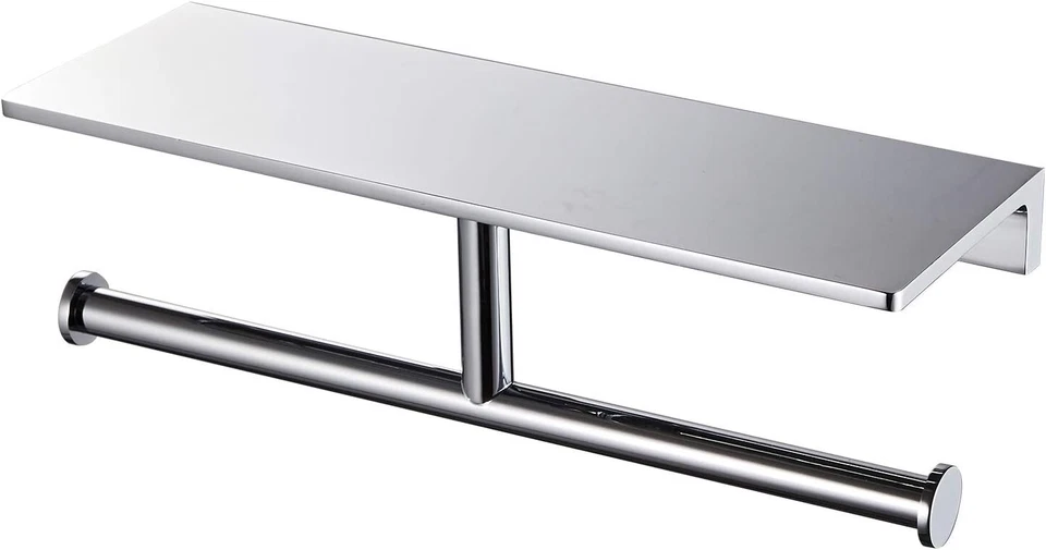 Soporte de papel higiénico doble de latón con estante - Estilo hotelero premium - 11,81 Foto 3 de 4