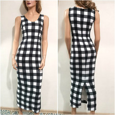 🆓US🛃 Dolce&Gabbana BLACK & WHITE gingham checkered printed maxi  Dress IT 36