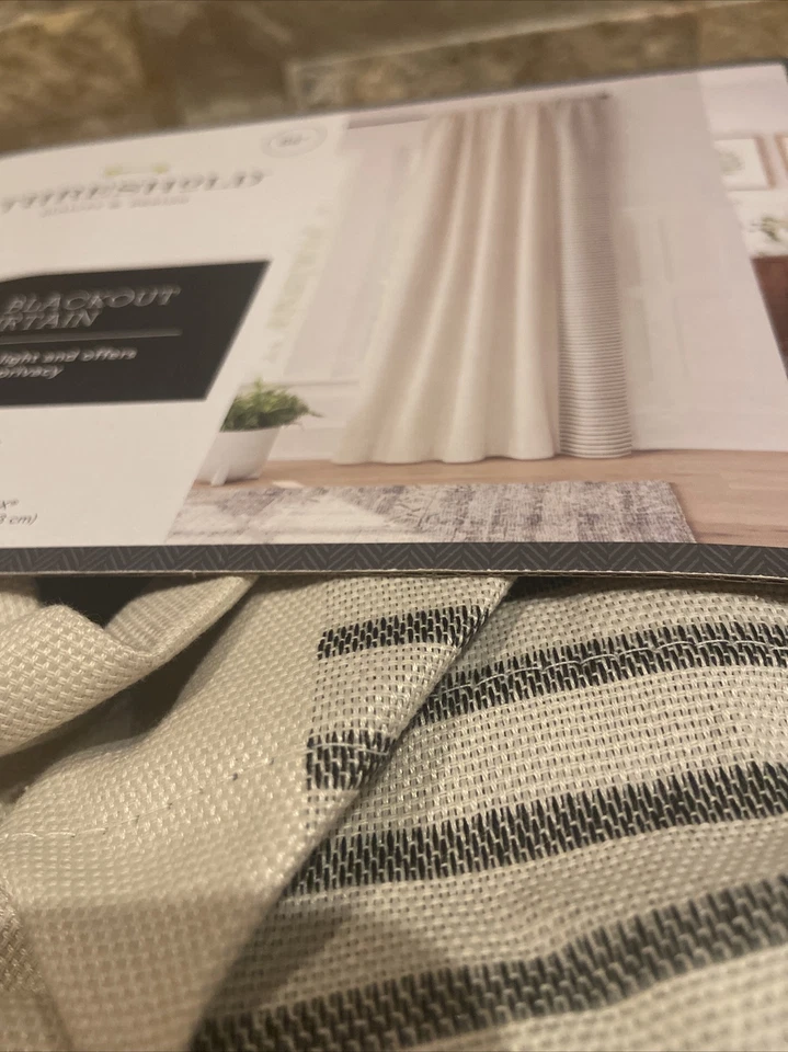 Umbral Tejido Rayas Borde Blackout Ventana Un Panel Gris 84" L Caja Abierta Foto 4 de 4