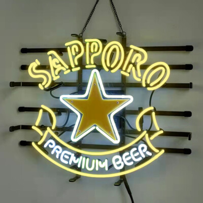 Sapporo Premium Beer Neon Sign Light 24x20 Beer Bar Cave Real Glass Wall Decor
