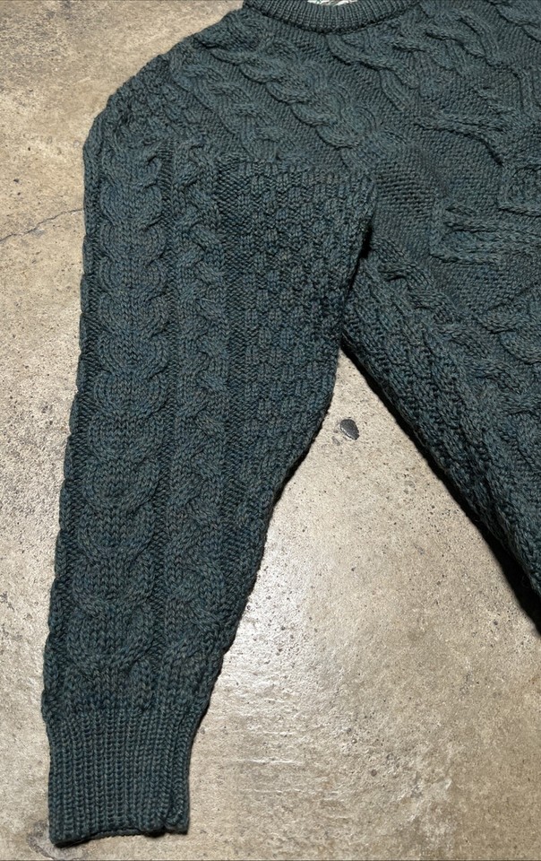 Aran Crafts Sweater Mens XL Green Cable Knit Claddagh Crewneck Wool