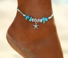 Womens Beach Ankle Jewelry Starfish Stone Anklet Silver Color Chain 88-3