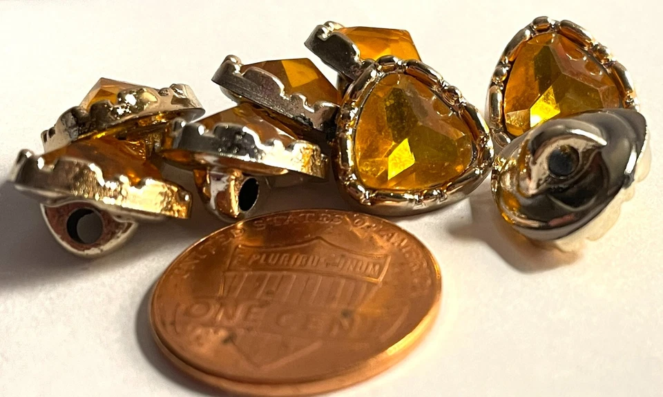 8 Silver Tone Triangle Amber Yellow Plastic Shank Buttons Almost 1/2" 12mm 13212 - Image 2 of 4