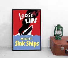 USA Propaganda Poster "Loose Lips Might Sink Ships" WWII Spionage 2. Weltkrieg