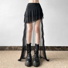 Hot Women Solid Color Mesh Splicing Layer High Waist Skirt Street Beach Party