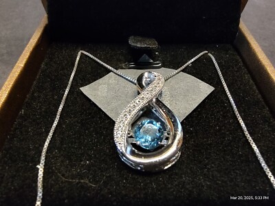 KarizmaSpa Fluttering Blue Zircon +CZ Accents Sterling Infinity Pendant Necklace