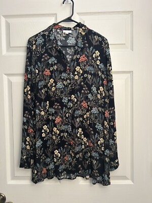 J. Jill Black Bloom Floral Blouse Size Medium