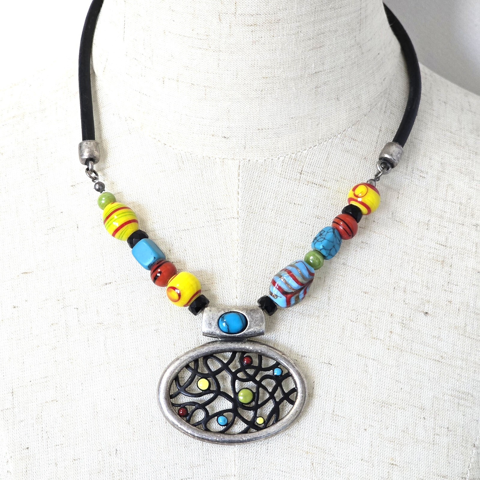 Chico's Statement Necklace Multicolored Glass Bea… - image 1