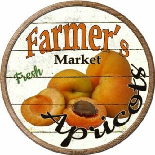 Farmers Market Apricots 12" Lightweight Metal Circle Sign - Picture 1 of 1