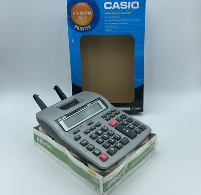 CASIO HR-150TM Printing Calculator 12-Digit Tape Feed Works No Adapter 12 Rolls