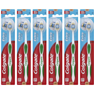Pack of (6) New Colgate Extra Clean Circular Powerful Bristles Toothbrush Soft