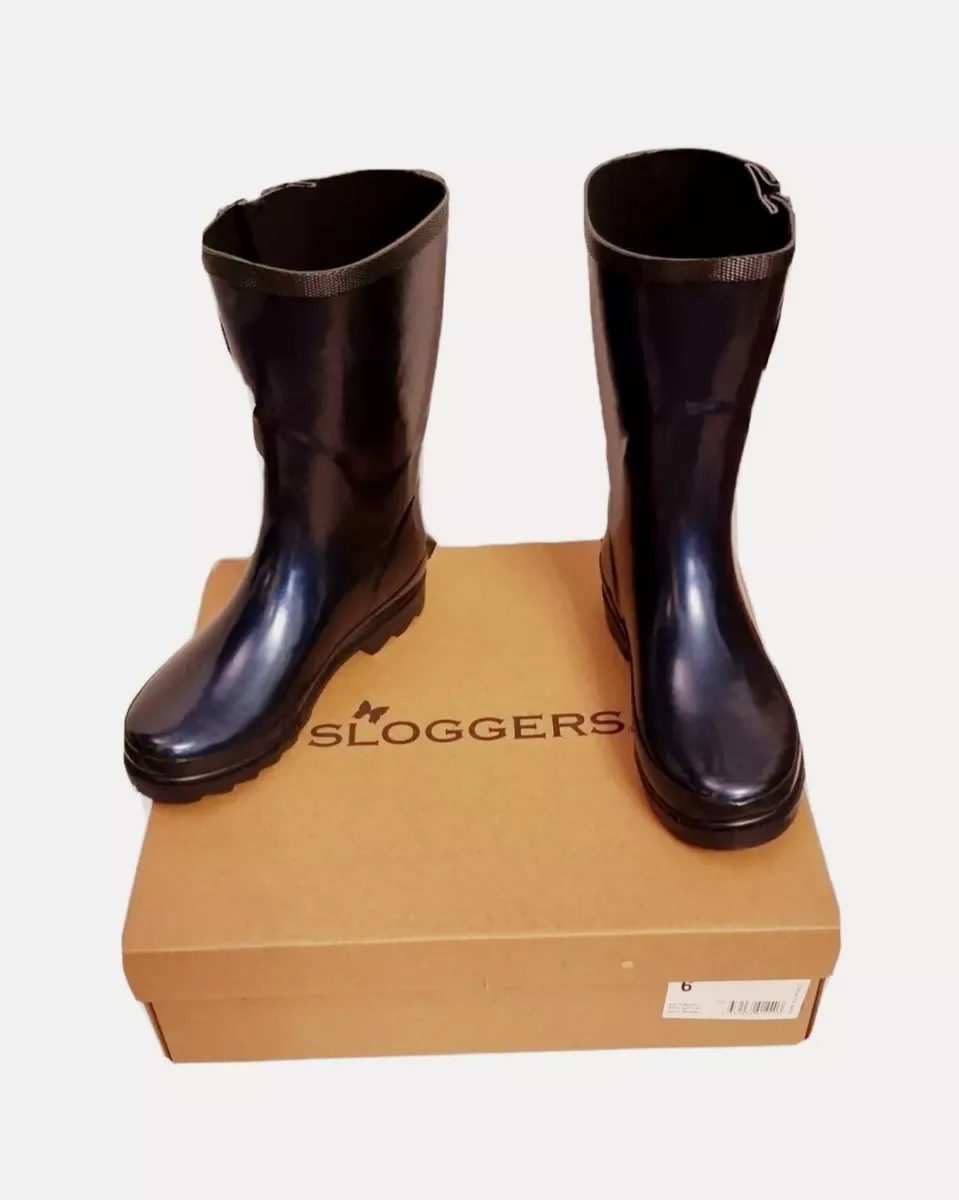 SLOGGERS Boots Womens Katy Gumboots Navy Pearl Shoes Size 6 US New with Box
