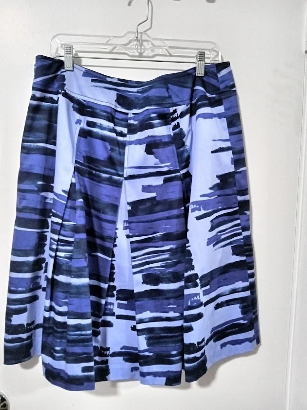 Lane Bryant skirt 14 abstract modern pleated a-line blues gorgeous quality EUC