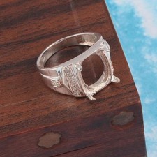 925 Sterling Silver Men s Semi Mount Ring 10x14mm Oval CZ Set Setting Jewelry