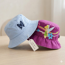 Girls Bucket Hat Lot 2 Reversible Embroidered Butterfly Blue Purple One Size