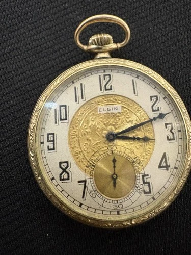 ANTIQUE ELGIN TWO TONE DIAL GOLD Color POCKET WATCH