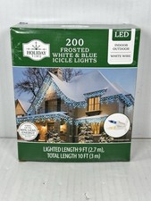 Holiday Time 200 LED Frosted White Blue Icicle Lights White Wire Indoor/Outdoor