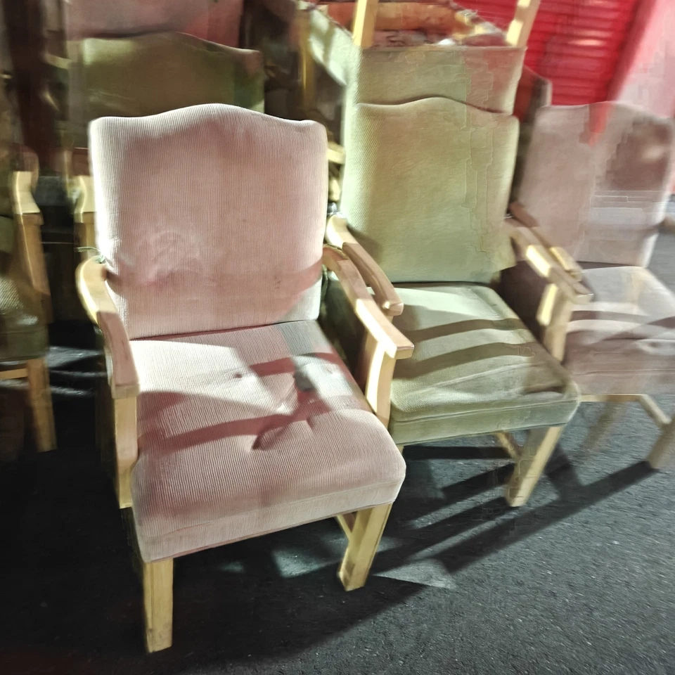 Juego de sillones tapizados de madera vintage - verde y beige - resistentes, retro Foto 4 de 4