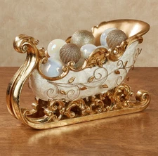 Winters Elegance Sleigh Holder Table Centerpiece Accent Ivory/Gold Features an