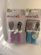 Munchkin Raise Toddler Fork Spoon Set 12M Pink Blue Dishwasher Safe Ergonomic