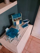 cuisine bleue barbie vintage table 4 chaises buffet et desserte 