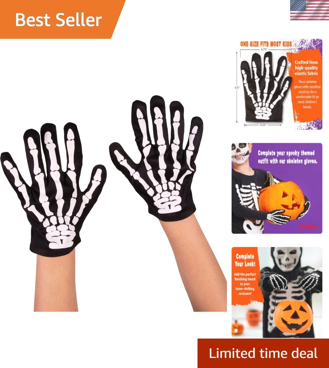 Urieo Halloween Costume Gloves Black Horror Zombie Hands Tricks Cosplay Party Props Monster Glove For Adults