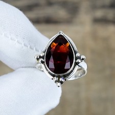 Red Garnet Gemstone Adjustable Ring 925 Sterling Silver Jewelry New Year Gifts