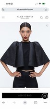 Alice  Olivia Black Textured Zip Collarless Cape Jacket Women  s